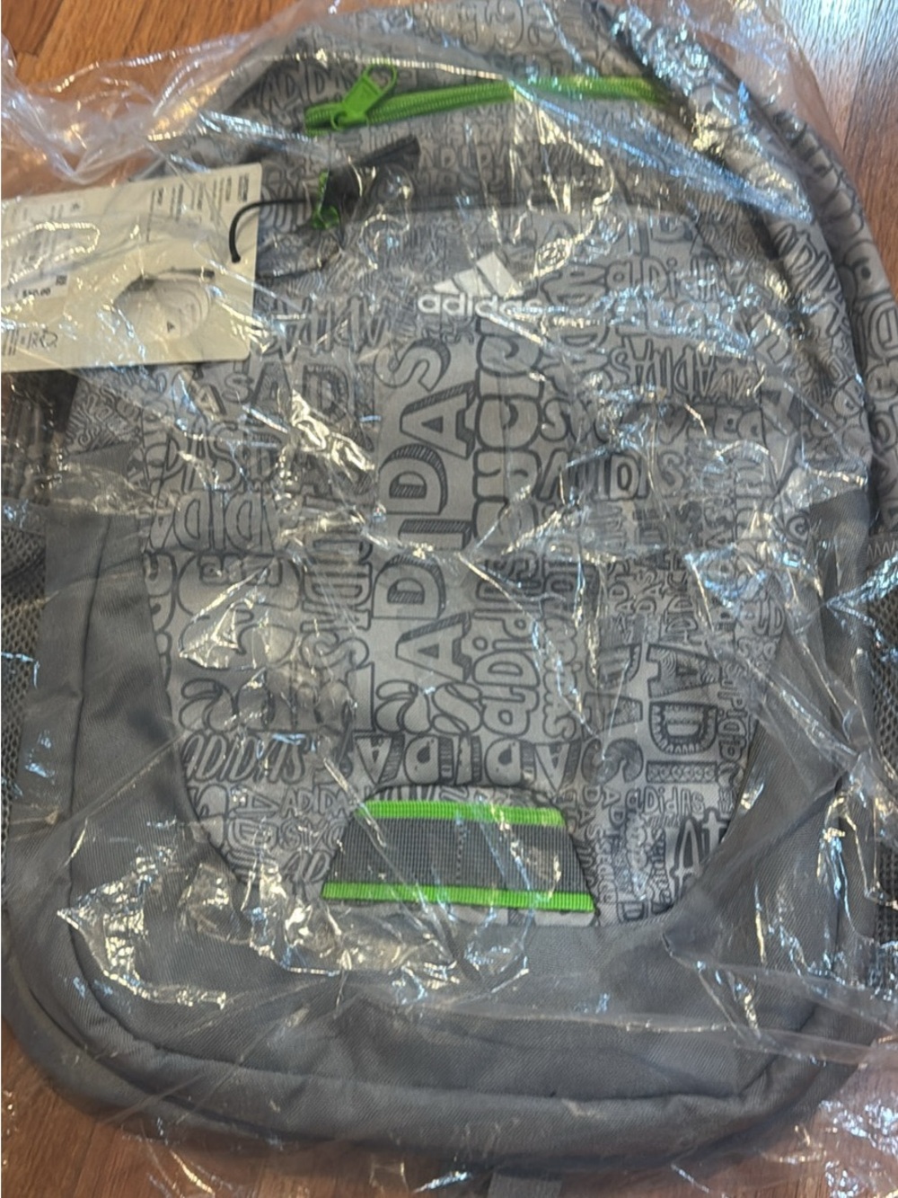 adidas Stone Grey Backpack with Lime Accents